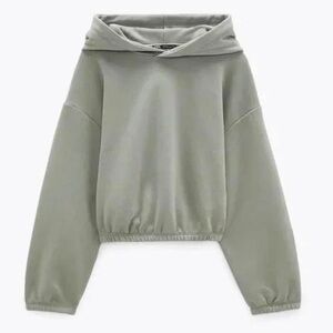 Zara Cropped Hoodie Sage Green Size Medium